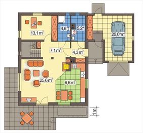 Parter projektu - SOSENKA C z pojedynczym garażem wydłużona