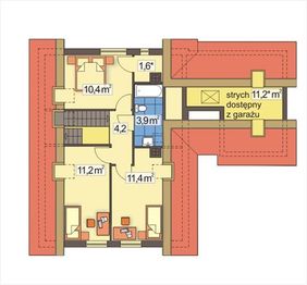 Poddasze projektu - SOSENKA C z pojedynczym garażem wydłużona