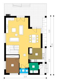 Projekt domu ND-3 - rzut parteru, dom liczy 4 pokoje, 2 łazienki i wc