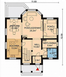 Projekt domu APS 086 - rzut parteru, dom liczy 4 pokoje, 2 łazienki i wc