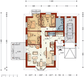 Projekt domu SOFIA - rzut parteru, dom liczy 3 pokoje, 2 łazienki i wc