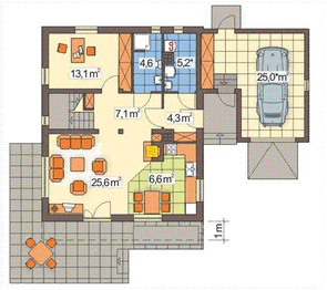 Parter projektu - SOSENKA I wariant C z pojedynczym garażem układ L