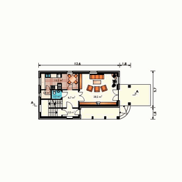 Projekt domu PIRYT - rzut parteru, dom liczy 3 pokoje, 2 łazienki i wc