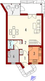 Projekt domu Amadeusz - rzut parteru, dom liczy 4 pokoje, 2 łazienki i wc