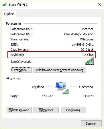 Informacja o połączeniu Wi-Fi