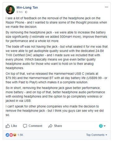 Razer Phone złącze słuchawkowe