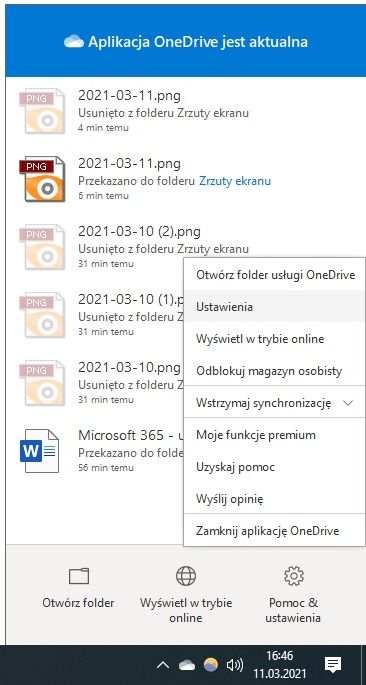 Microsoft 365 - ustawienia OneDrive