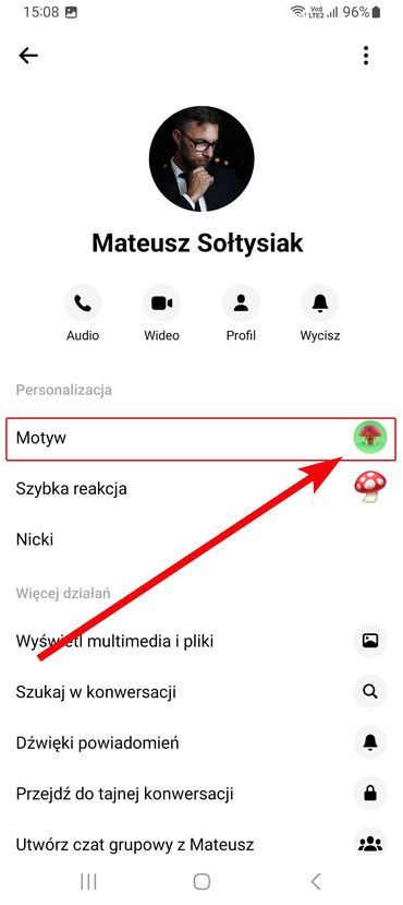 zmiana motywu aplikacja Messenger