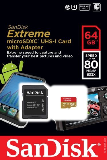 SanDisk Extreme microSDXC 64 GB karta pamięci zdjęcie opakowanie