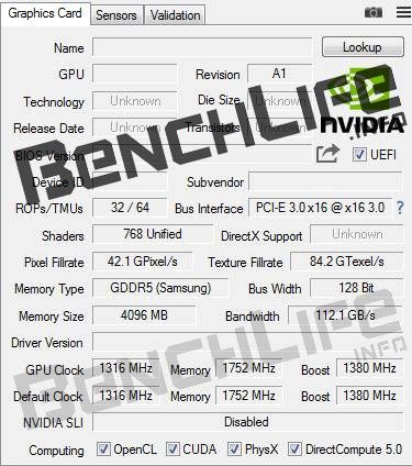 Nvidia GeForce GTX 1050 - nieoficjalna specyfikacja GPU-Z