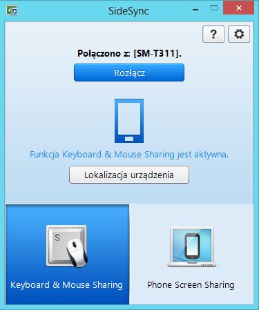 SideSync wybór trybu połączenia