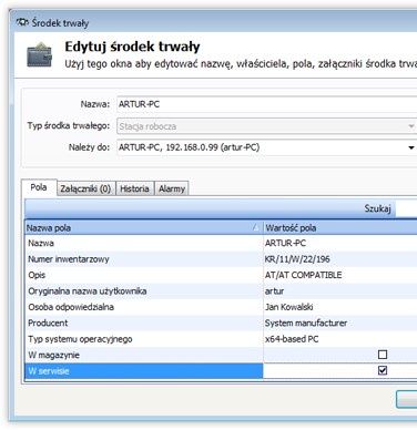 Edycja kartoteki środka trwałego w programie Axence nVision. źródło: Axence Software