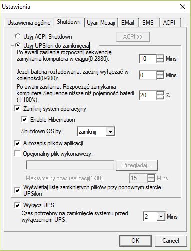 UPSilon 2000 opcje zamykania systemu operacyjnego
