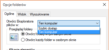 Windows 10 - eksplorator plików - widok - opcje folderów
