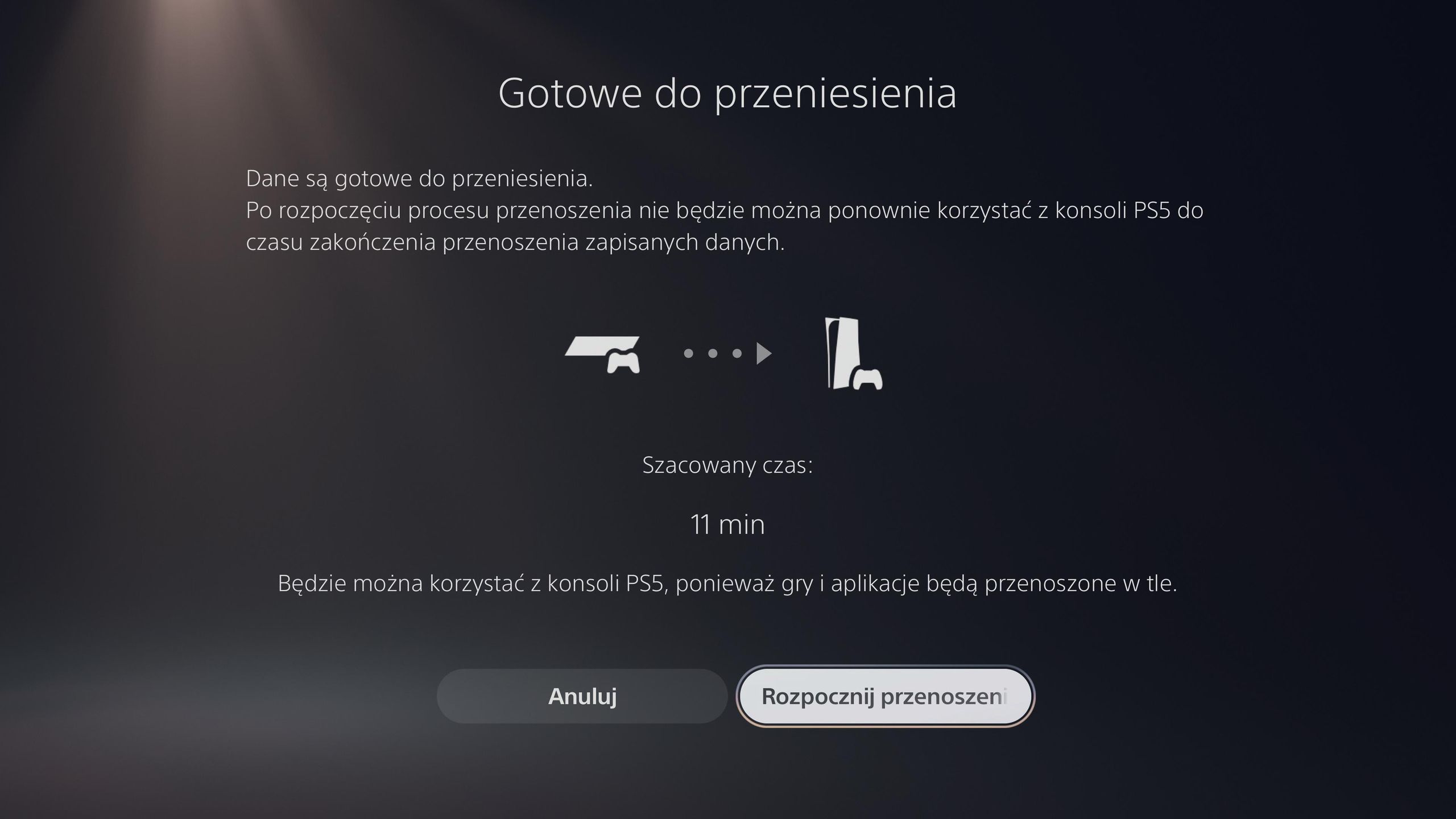 PS5 - czas potrzebny do przeniesienia danych pomiędzy konsolami