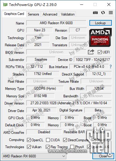 AMD Radeon RX 6600 - specyfikacja GPU-Z