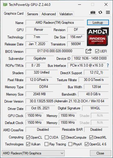 AMD Athlon Gold 4150GE - GPU-Z