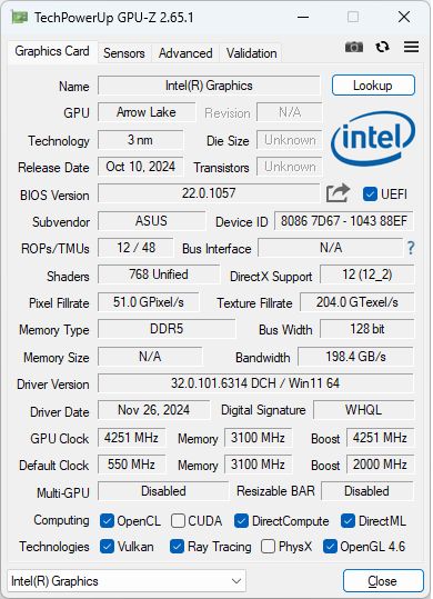 Intel Core Ultra 5 235 - specyfikacja zintegrowanej grafiki