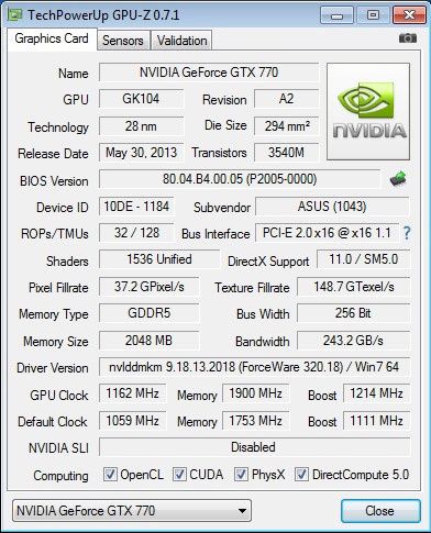 Asus GeForce GTX 770 DirectCU II OC - podkręcony