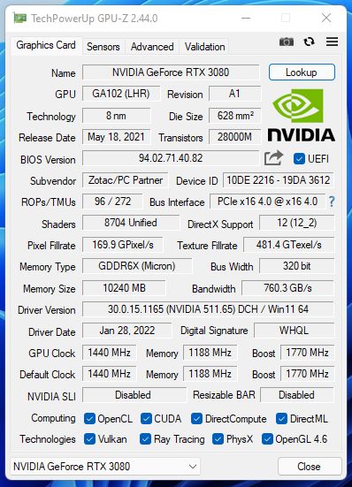 ZOTAC RTX 3080 AMP Holo 10G GDDR6X 320bit 3DP/HDMI