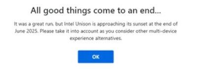 Intel Unison - komunikat