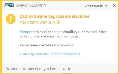 Komunikat Eset Smart Security o zatruwaniu ARP