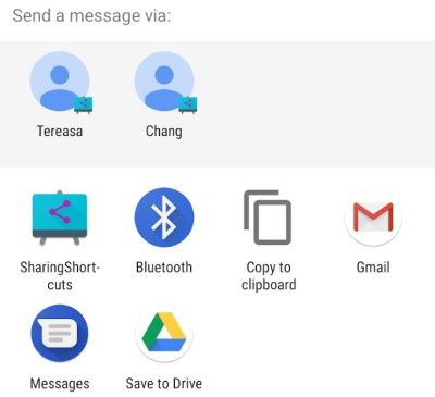 Android 10 Sharing Shortcuts