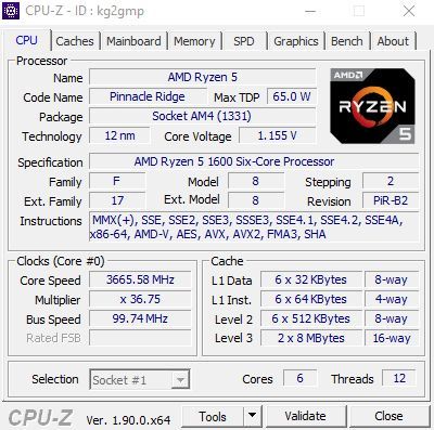 AMD Ryzen 5 1600 - CPU-Z