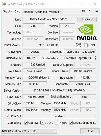 GTX 1660 Ti GPUZ