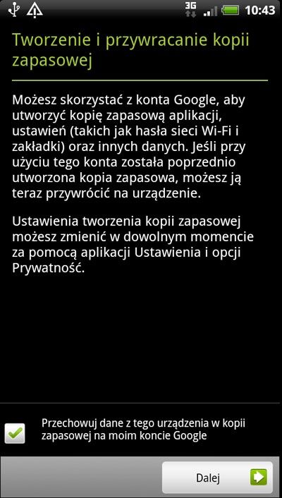 Dodawanie konta Google