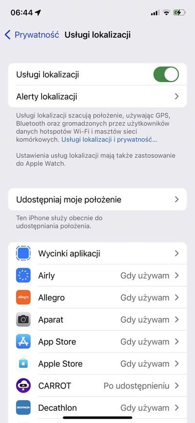 usługi lokalizacji iphone