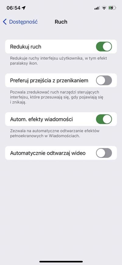 redukcja ruchu iPhone