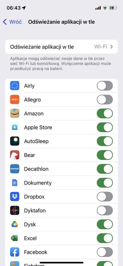 odświeżanie w tle iPhone