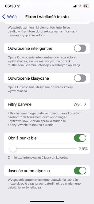 automatyczna jasność iPhone