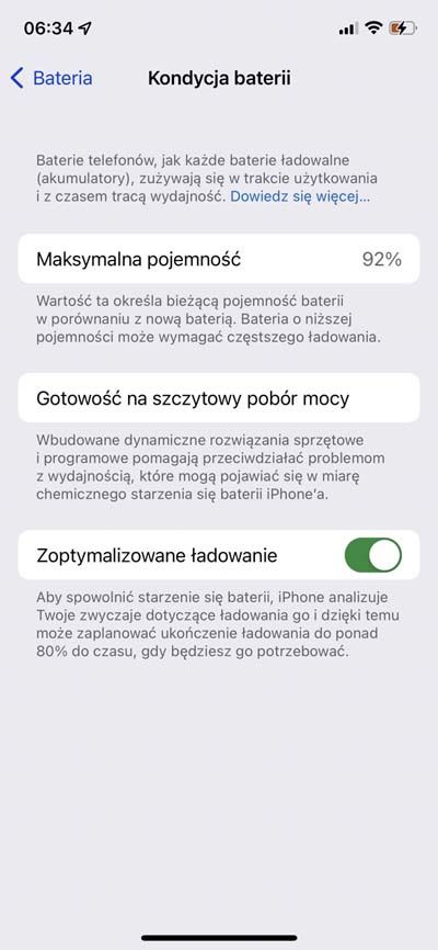 kondycja baterii iPhone