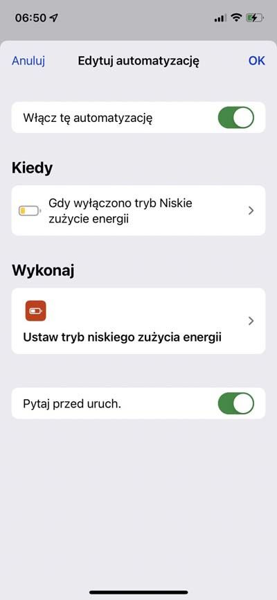 wyłączanie automatyzacji iphone
