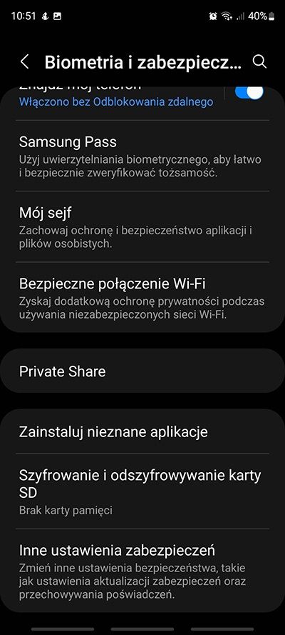 Menu zabezpieczenia