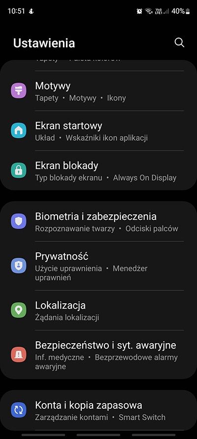 Smartfon menu