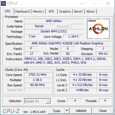 AMD Athlon Gold 4150GE - CPU-Z