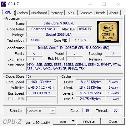 Intel Core i9-10980XE - podkręcanie procesora