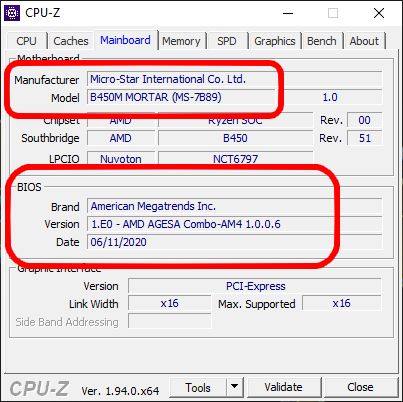 CPU-Z - płyta i BIOS