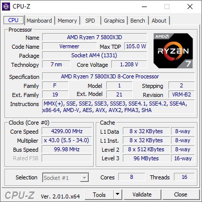AMD Ryzen 7 5800X3D - CPU-Z