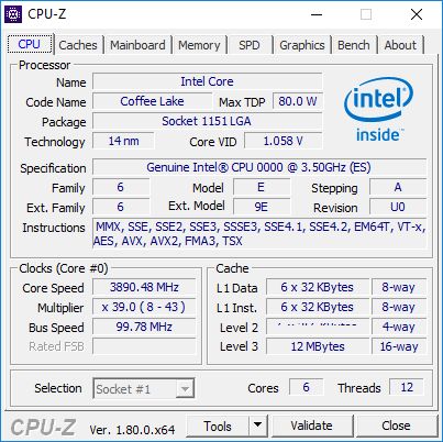 Intel Coffee Lake - specyfikacja CPU-Z