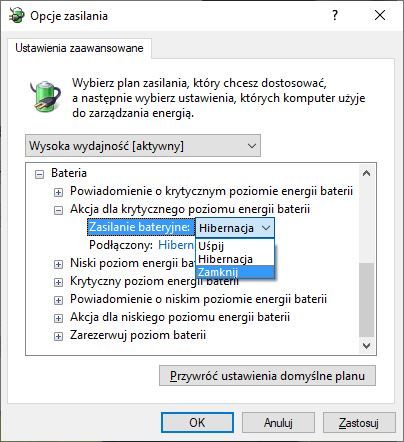 Zaawansowane ustawień planu zasilania w systemie Windows
