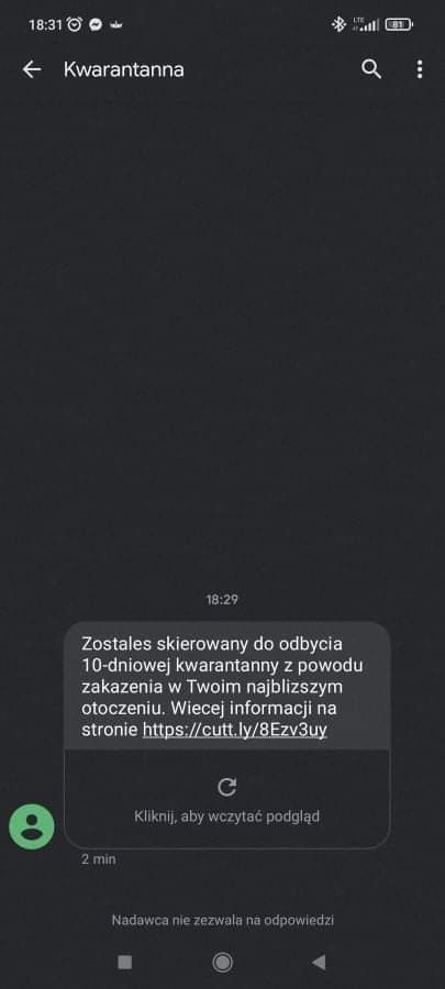 SMS Kwarantanna - atak phishingowy