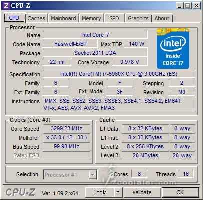 Intel Core i7-5960X procesor specyfikacja CPU-Z