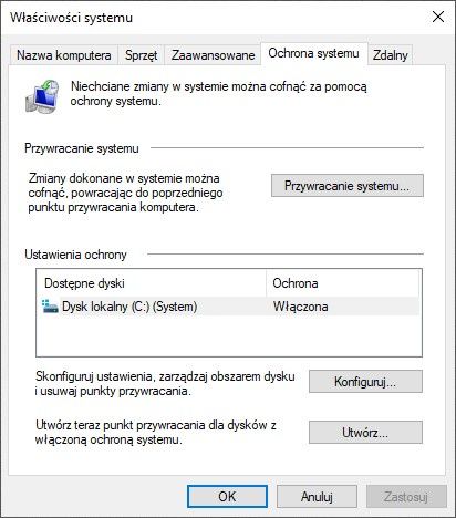 Przywracanie systemu Windows do ustalonego punktu