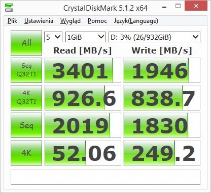 Samsung SSD 960 EVO 1 TB - CrystalDiskMark