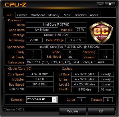 CPUID CPU-Z Gigabyte OC aplikacja zrzut ekranu