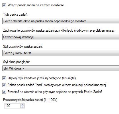 DisplayFusion Pro - ustawienia paska zadań Windows